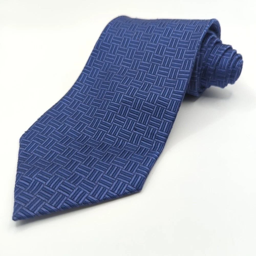 Tradizioni Silk‎ Geometric Necktie Mens Blue Basketweave Made in USA